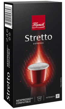 Franck Stretto Nespresso® Espresso Stretto pripravené z výberových kávových zŕn, ktoré odhaľujú intenzívnu vôňu tmavej čokolády, čiernych ríbezlí a grapefruitu, vás nadchne už od prvého dúšku.